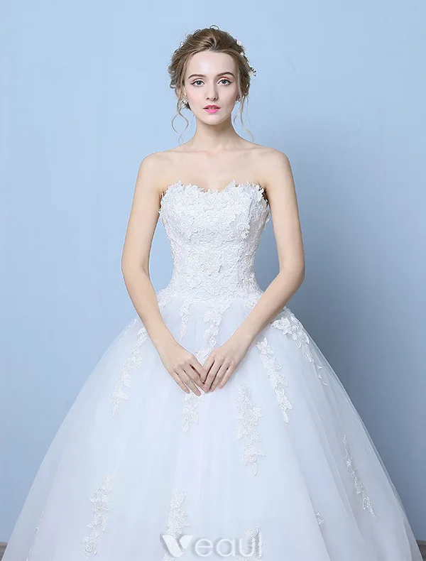 Elegant Wedding Dresses 2016 Ball Gown Sweetheart Applique Lace Floor Length Bridal Gown