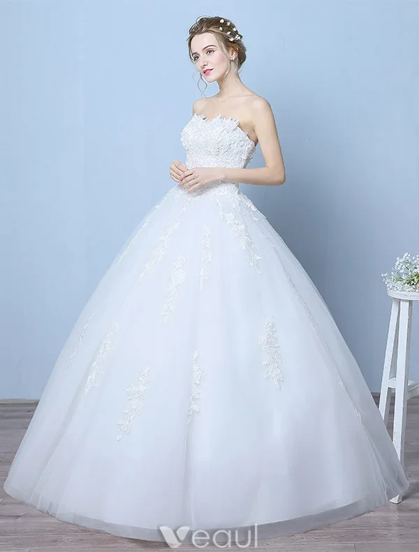 Elegant Wedding Dresses 2016 Ball Gown Sweetheart Applique Lace Floor Length Bridal Gown