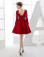 Elegant Party Dresses 2016 V-neck Sequin Applique Lace Burgundy Satin Short Dress