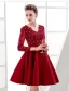 Elegant Party Dresses 2016 V-neck Sequin Applique Lace Burgundy Satin Short Dress