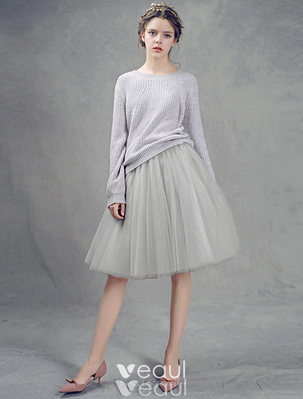 All purpose Style Grey Tulle Short Skirt Dress