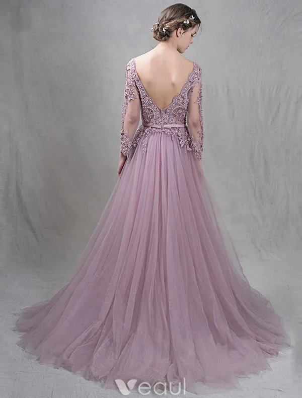 Elegant Evening Dresses 2016 A-line Deep V-neck Applique Symmetrical Lace Ruffle Tulle Elegant Evening Dresses 2016 A-line Deep V-neck Applique Symmetrical Lace Ruffle Tulle