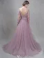 Elegant Evening Dresses 2016 A-line Deep V-neck Applique Symmetrical Lace Ruffle Tulle Backless Dress