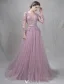 Elegant Evening Dresses 2016 A-line Deep V-neck Applique Symmetrical Lace Ruffle Tulle Backless Dress