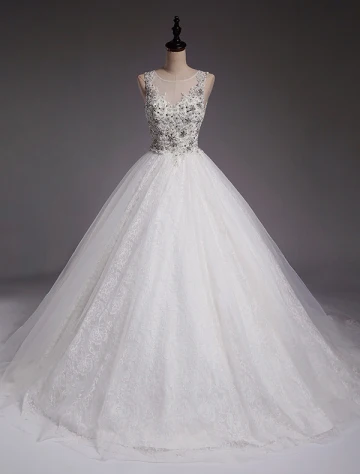 Handmade Wedding Dresses 2016 Ball Gown Scoop Neck High Grade Beading Pearl Rhinestone Backless Bridal Gowns