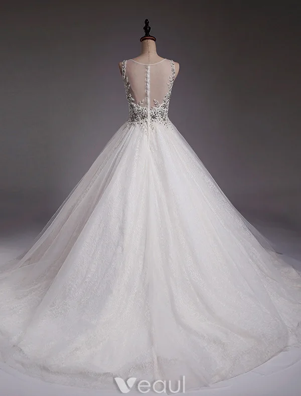 Handmade Wedding Dresses 2016 Ball Gown Scoop Neck High Grade Beading Pearl Rhinestone Backless Bridal Gowns