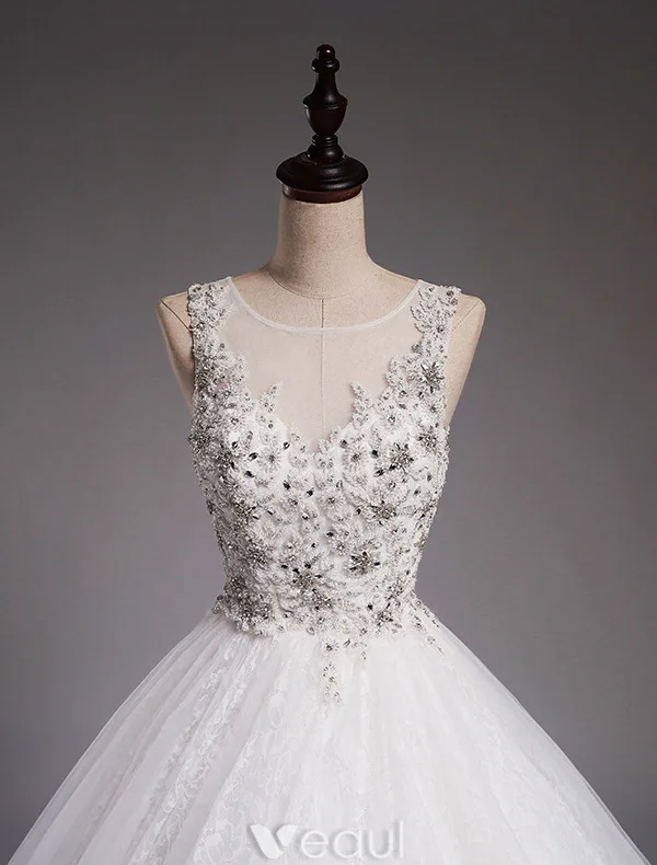 Handmade Wedding Dresses 2016 Ball Gown Scoop Neck High Grade Beading Pearl Rhinestone Backless Bridal Gowns