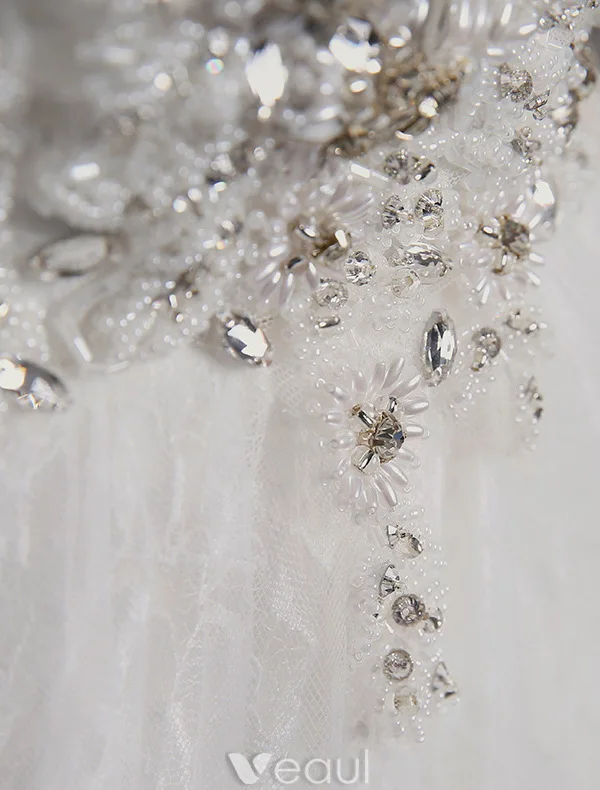 Handmade Wedding Dresses 2016 Ball Gown Scoop Neck High Grade Beading Pearl Rhinestone Backless Bridal Gowns