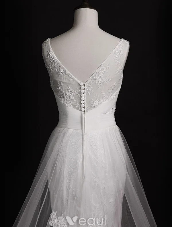 Stunning Wedding Dresses 2016 Mermaid Applique Lace Beading Pearls Rhinestones Long Tulle Train Bridal Gowns
