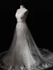 Stunning Wedding Dresses 2016 Mermaid Applique Lace Beading Pearls Rhinestones Long Tulle Train Bridal Gowns