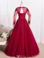 Elegant Prom Dresses 2016 A-line Scoop Lace Neck Applique Lace Burgundy Tulle Dress With Long Sleeves