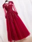 Elegant Prom Dresses 2016 A-line Scoop Lace Neck Applique Lace Burgundy Tulle Dress With Long Sleeves