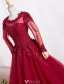 Elegant Prom Dresses 2016 A-line Scoop Lace Neck Applique Lace Burgundy Tulle Dress With Long Sleeves