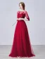 Elegant Prom Dresses 2016 A-line Square Neck Applique Lace Burgundy Tulle Formal Dress