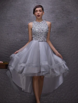 Sparkly Cocktailkjoler 2016 Scoop Hals Beading Paljetter Krystaller Rhinestones Asymmetrisk Kjole