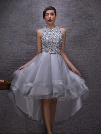 Sparkly Cocktail Dresses 2016 Scoop Neck Beading Sequins Crystals Rhinestones Asymmetrical Dress