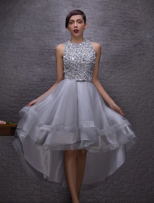 Sparkly Cocktail Dresses 2016 Scoop Neck Beading Sequins Crystals Rhinestones Asymmetrical Dress