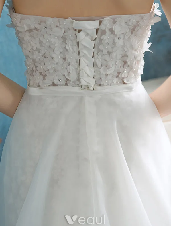 Stunning Beach Wedding Dresses 2016 Mermaid Strapless Applique Lace Flowers Detachable Train Bridal Gown