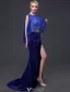 Robe De Soirée Scintillantes 2016 Sirène V-cou Manches Paillettes Perlage Strass Divisés Avant Robe Longue