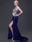 Robe De Soirée Scintillantes 2016 Sirène V-cou Manches Paillettes Perlage Strass Divisés Avant Robe Longue