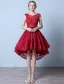 Elegant Cocktail Dresses 2016 Scoop Neck Applique Lace Asymmetrical Short Dress With Beads