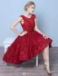 Elegant Cocktail Dresses 2016 Scoop Neck Applique Lace Asymmetrical Short Dress With Beads