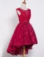 Elegant Cocktail Dresses 2016 Scoop Neck Applique Lace Asymmetrical Short Dress With Beads