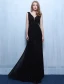 Robes De Soirée Sexy 2016 Une Ligne À Faible Dos Nu V Robe De Mousseline À Volants Noir Avec Des Perles