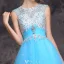 Beautiful Evening Dress 2016 A-line Scoop Neck Applique Lace Beading Ruffle Sky Blue Tulle Long Dress