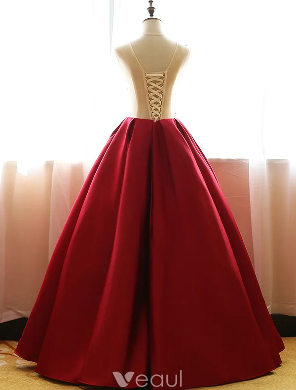 Robe De Bal De Style Chinois 2016 Fleurs En Dentelle Millésime Appliques Sans Manches À Volants Robe De Satin Bordeaux