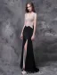 Glitter Evening Dresses 2016 Mermaid V-neck Sleeveless Beading Rhinestone Split Front Black Long Dress