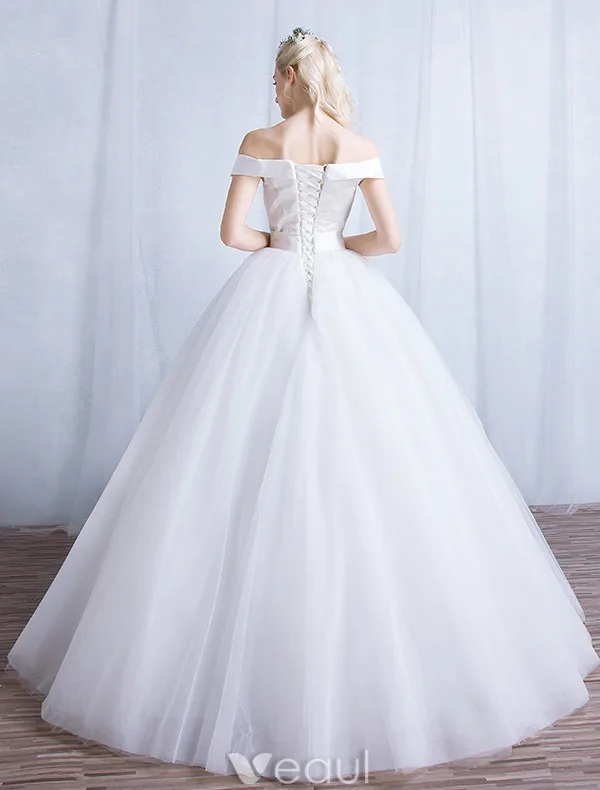 Simple Wedding Dresses 2016 Ball Gown Off The Shoulder Satin With White Tulle Bridal Gown