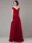 Elegant Prom Dresses 2016 A-line Off The Shoulder Beading Corset Tulle Burgundy Tulle Long Dress