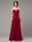 Elegant Prom Dresses 2016 A-line Off The Shoulder Beading Corset Tulle Burgundy Tulle Long Dress