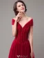 Elegant Prom Dresses 2016 A-line Off The Shoulder Beading Corset Tulle Burgundy Tulle Long Dress