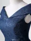 Elegant Party Dresses 2016 A-line V-neck Tea Length Navy Blue Lace Dress