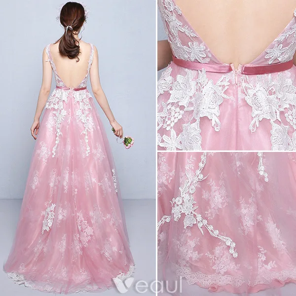 Beautiful Prom Dresses 2016 A-line Scoop Neck Applique Lace Navy Blue Tulle Long Dress