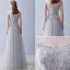 Elegant Evening Dresses 2016 A-line Square Neckline Applique Lace Beading Grey Tulle Long Dress