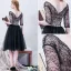 Beautiful Little Black Graduation Dresses 2016 A-line V-neck Ruffled Tulle With Lace Sleeves Knee Length Dress
