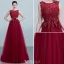 Vintage Galajurken 2016 A-lijn Ronde Hals Applique Kanten Bordeauxrode Jurk Met Kralen