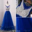 Sparkly Prom Dresses 2016 A-line Scoop Neckline Beaded Sequin Royal Blue Backless Long Dress