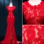 Robe De Soirée Sexy 2016 Sirène Col Rond Perles Divisé Devant Dentelle Rouge Longue Robe