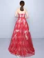 Beautiful Prom Dresses 2016 A-line Strapless Applique White Lace Red Tulle Long Dress