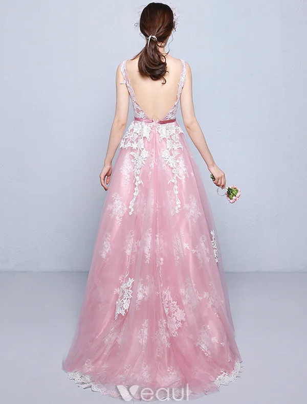 Beautiful Prom Dresses 2016 A-line Scoop Neck Applique Lace Navy Blue Tulle Long Dress
