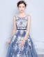 Beautiful Prom Dresses 2016 A-line Scoop Neck Applique Lace Navy Blue Tulle Long Dress