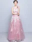 Beautiful Prom Dresses 2016 A-line Scoop Neck Applique Lace Navy Blue Tulle Long Dress