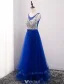 Sparkly Prom Dresses 2016 A-line Scoop Neckline Beaded Sequin Royal Blue Backless Long Dress
