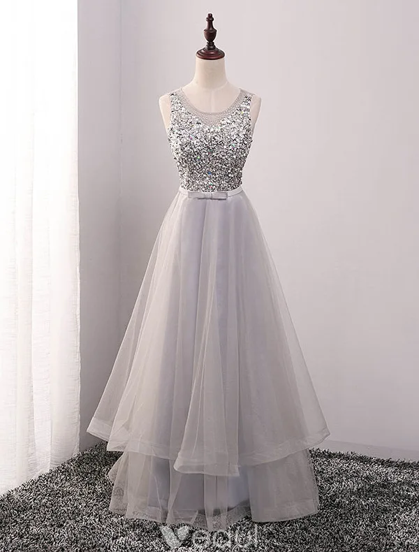 Sparkly Prom Dresses 2016 A-line Scoop Neckline Beaded Sequin Royal Blue Backless Long Dress