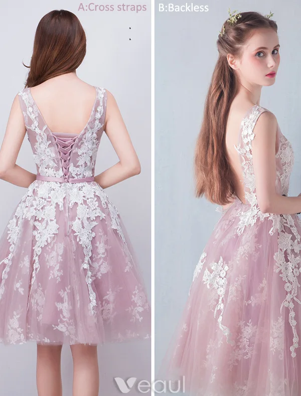 Teenager Prom Dresses 2016 A-line Applique Lace Ruffle Tulle Tea Length Graduation Dress