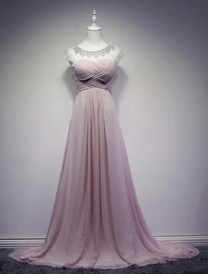 Vakre Selskapskjoler 2016 Scoop Halsen Dusk Rhinestones Beading Ruffled Chiffon Lang Kjole